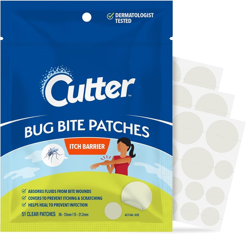 Cutter لصقات لدغة الحشرات لتخفيف الحكة، لصقات هيدروكوليد للأطفال والبالغين، تمتص السوائل، تساعد على الشفاء، تمنع الخدش، تخفيف حكة البعوض، بديل هيدروكورتيزون وأداة الشفط، 51 قطعة - Image 1